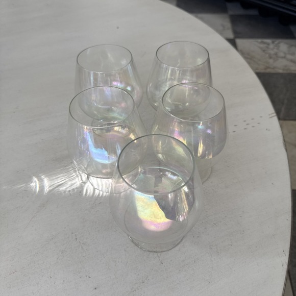 Set Of 5 Vintage Iridescent Luster 4 1/2" Cognac Brandy Snifter Glass RARE - Picture 2 of 6